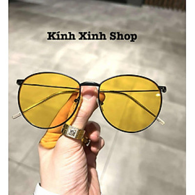 Kính râm unisex nam nữ Mắt tròn vàng sành điệu