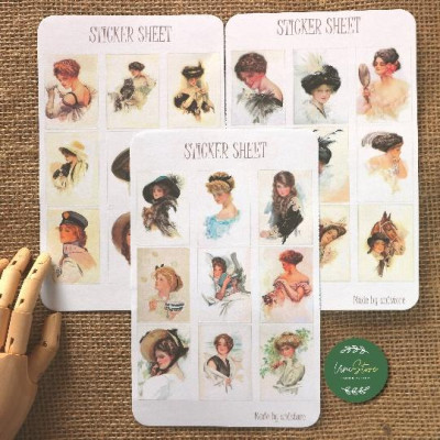 sticker sheet vintage women - sticker dán, trang trí sổ nhật kí, sổ tay - uni030
