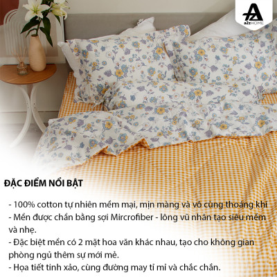 Bộ Ga Giường Mền Chần Bông 5 Món Tiny Flowers Mềm Mại 100% Cotton Tự Nhiên A2Z Home