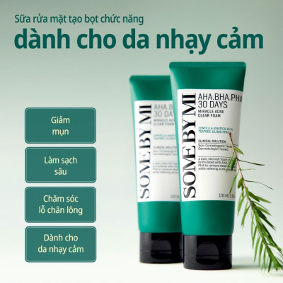 Bộ 2 Sản Phẩm Giảm Mụn Giảm Thâm Some By Mi AHA-BHA-PHA 30 Days Miracle (Sữa rửa mặt + Kem)