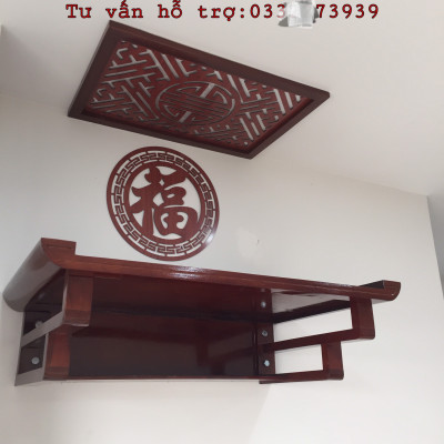 Bộ bàn thờ chung cư kt 69cm bằng gỗ sồi + ám khói + chữ thọ hay chữ phúc