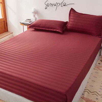 Bộ Ga Gối Cotton Kẻ 3F  Lidaco Chuyên Dụng Cho Khách Sạn - Đỏ Đô