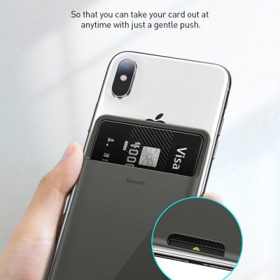 Ốp Lưng Đựng Thẻ Siêu Mỏng Gắn Lưng Điện Thoại Silicon 3M-Chính Hãng Baseus