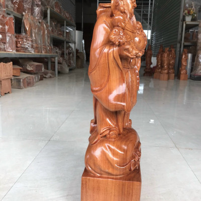 Tượng phật ông thần tài bằng gỗ hương đá liền khối kt cao 60×20×15cm 