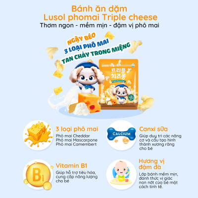 Bánh ăn dặm Lusol vị sữa chua chuối và phô mai Triple Cheese Lusol cho bé từ 12 tháng