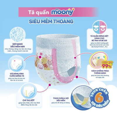 Bỉm - Tã quần Moony Blue size L Boy 44 miếng (Cho bé 9~14kg)