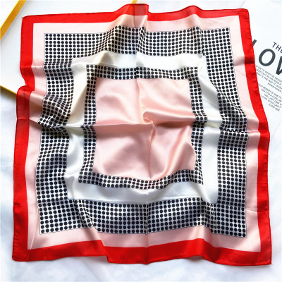Khăn lụa vuông đa năng phối chấm bi dễ thương AKL64 (60x60cm)