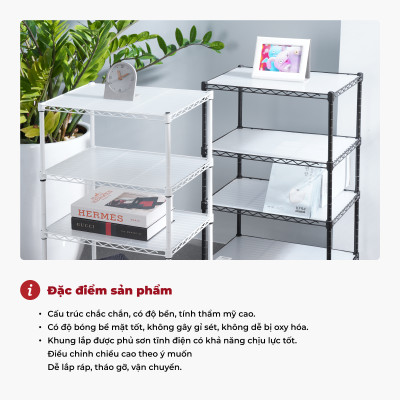 Kệ sắt đa năng để đồ 4 tầng mặt lưới- màu đen – CJ-C1187B
