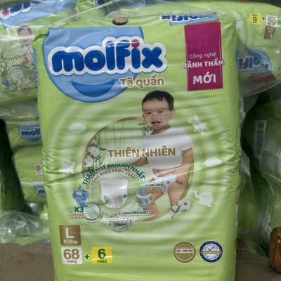 (MẪU MỚI 2024)Tã/bỉm QUẦN Molfix Thiên nhiên Thổ Nhĩ Kỳ size L68+6 miếng
