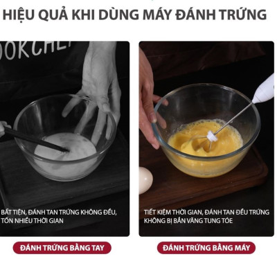 Máy đánh trứng, tạo bọt mini cầm tay 3 tốc độ dùng pin sạc - hàng chính hãng
