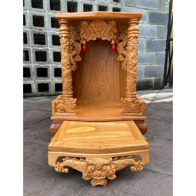 bàn thờ gỗ gõ trạm , Bàn thờ thần tài ông địa 48 x 68cm gỗ gõ đỏ