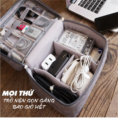 Hộp túi vải đựng phụ kiện công nghệ (cáp sạc di động, sạc dự phòng, điện thoại, tai nghe, thẻ nhớ, chuột...) - màu giao ngẫu nhiên