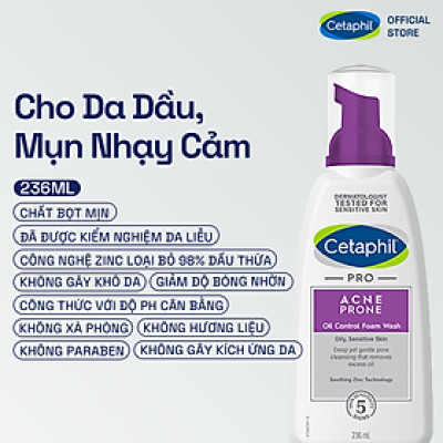 Sữa rửa mặt cho da dầu mụn, nhạy cảm Cetaphil Pro Acne Prone Oil Control Foam Wash 236ml