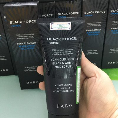 Sữa Rửa Mặt Dành Cho Nam Dabo Black Force Foam Cleanser Black & White Mild Scrub Kháng Khuẩn, Ngừa Mụn, Sạch Nhờn Có Hạt Massage (120ml)
