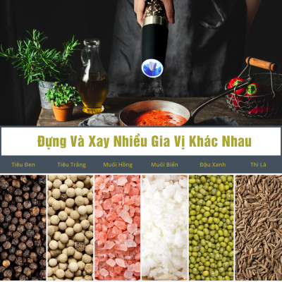 Máy Xay Tiêu Tự Động Bằng Pin Benchusch - Cảm Ứng Trọng Lực - Dùng 6 Pin AAA - Bảo Hành 6 Tháng