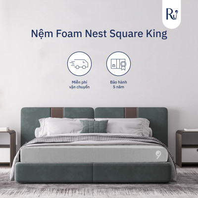 Nệm Foam Cao Cấp Nest Ru9 15cm - Màu Xám | 2 Lớp Foam Nâng Đỡ | Bao Gồm 6 Kích Thước