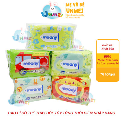 Set 8 Gói Khăn Ướt, Khăn Giấy ướt Moony Không Mùi 99% Nước Tinh Khiết 76 tờ/Gói, An Toàn Cho Trẻ Sơ Sinh