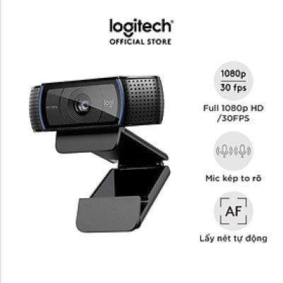 Webcam Logitech C920 Pro Full HD 1080p 30FPS - micro kép to rõ, tự động lấy nét và chỉnh sáng HD, thấu kinh Full HD cao cấp, phù hợp PC/ Laptop/ Mac - Hàng chính hãng