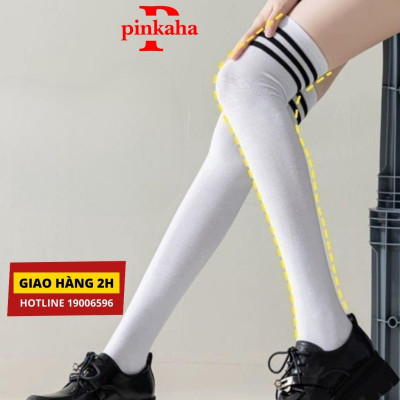 Tất Đùi Dày Dặn Qua Đầu Gối Dễ Thương Coplay Hàn Quốc Sọc Trắng Đen