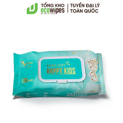 Thùng 10 gói khăn ướt Happy Kids gói 100 tờ không mùi không parabens chuyên dùng cho em bé