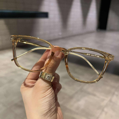 Kính mắt unisex thời trang nam nữ Mắt vuông màu thạch vàng thời trang Korea