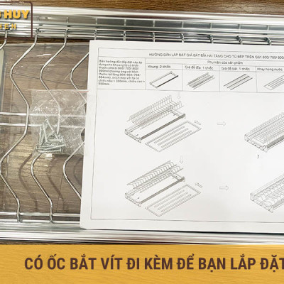 Giá úp bát 2 tầng cố định inox bóng cho tủ bếp trên