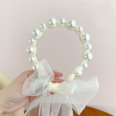 Băng Đô Hạt Ngọc Có Dây Buộc Ren Dễ Thương