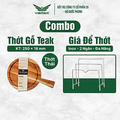 Combo Thớt Gỗ Teak và Giá Kệ Để Thớt Inox 2 ngăn - Thiết Kế Tiện Lợi