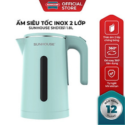 Ấm siêu tốc Inox 2 lớp 1.8L SUNHOUSE SHD1351 - Hàng chính hãng