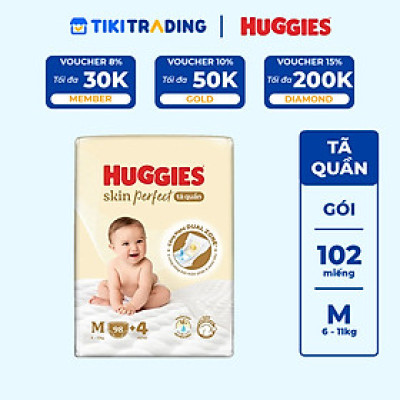 [Phiên bản Rắn vàng giới hạn] Tã quần Huggies Skin Perfect Mega Jumbo M98+4 với 2 vùng thấm giảm kích ứng da