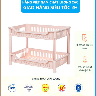 Kệ chữ nhật 2, 3 tầng nhựa VIỆT NHẬT - Đựng gia vị, chén đĩa bếp, đồ dùng phòng tắm size Đại- Hàng Việt Nhật (Giao màu ngẫu nhiên) 