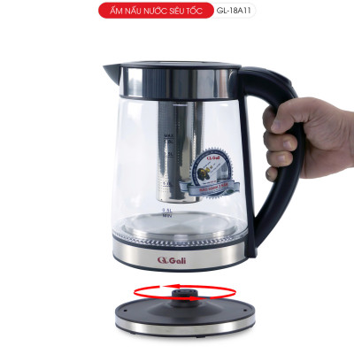 Ấm siêu tốc Gali GL-18A11 1.7L. Thân Ấm Thủy Tinh Có Lưới Lọc Pha Trà. Hàng chính hãng, bảo hành 24 tháng