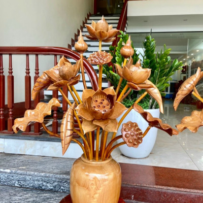 2 Bình hoa sen bằng gỗ ngọc am ,15 cành ,trang trí phòng khách ,phòng thờ đẹp long lanh 