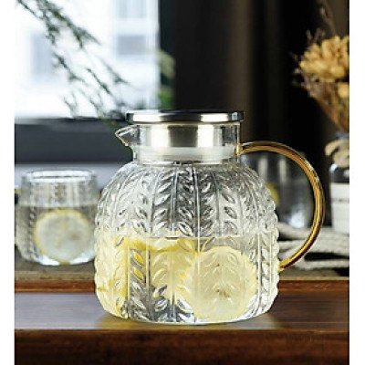 Bình thủy tinh đựng nước chịu nhiệt lên tới 400 độ C vân nhám bông lúa dáng lùn - ANTH236
