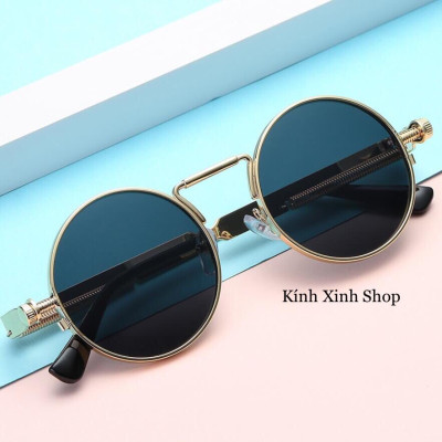 Kính Mát Nam Mắt Tròn Hàn Quốc Gọng Kim Loại Chống Nắng Uv Cao Cấp (Đen)