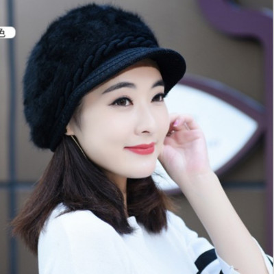 Nón len nữ, mũ len nữ lông xù mũi kết A060