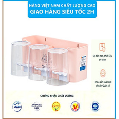 Bộ Cắm Bàn Chải Đánh Răng Dán Tường Việt Nhật Có Sẵn 3 Cốc, Tặng Kèm 2 Miếng Miếng Dán Tường 3M Chắc Chắn - Hàng Việt Nam