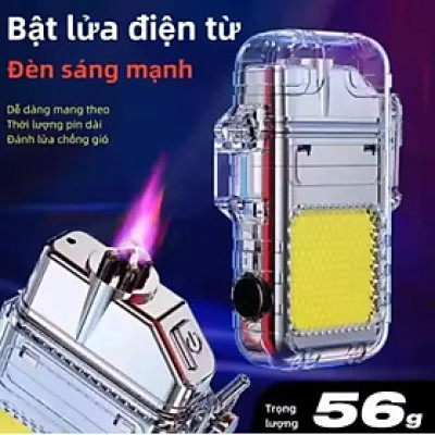Bật Lửa Điện Cao Cấp 3 in 1. Kiêm Đèn Pin LED 3 Chế Độ, Móc Khoá Tiện Lợi,  Sạc Nhanh Type C, Chống Nước IPX6