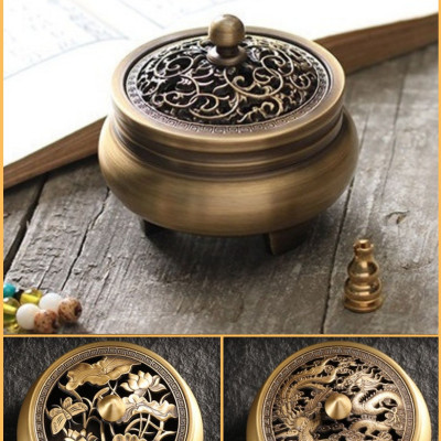 Lư đốt trầm hương bằng đồng tặng kèm 45 trầm nụ