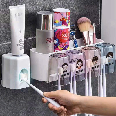 Bộ Nhả Kem Đánh Răng Tự Động Dán Tường – Thiết Kế Cao Cấp, Kèm 4 Cốc Chống Bụi