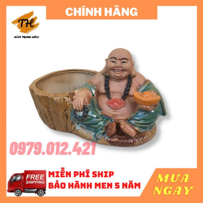 Chậu tượng Phật Di Lặc ngồi gốm Bát Tràng trồng cây bonsai tiểu cảnh đẹp