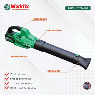 Máy Thổi Bụi, Thổi Lá Workfix - WF-TL680M - Công Suất Lớn, 6 Cấp Tốc Độ, Cấp Gió - Làm Sạch sân vườn nhà cửa - Chân Phổ Thông