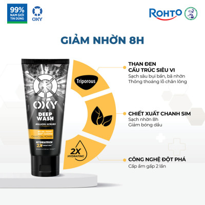 Sữa rửa mặt cho nam Oxy sạch sâu giảm nhờn dạng kem có hạt massage Oxy Deep Wash 100g