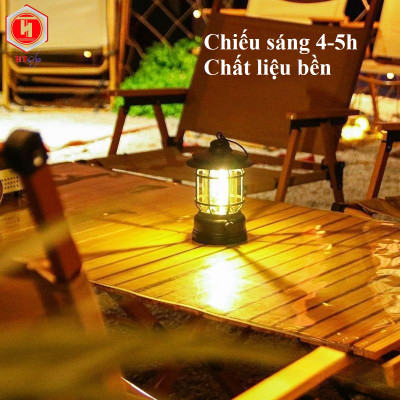 Đèn Cắm Trại, Đèn Camping Phong Cách Cổ Điển, Đèn Pin Sạc Tích Điện USB, Đèn Măng Xông - Hàng Nhập Khẩu