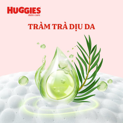 Tã/bỉm quần Huggies Skin Care Mega Jumbo M102+4 miếng với tràm trà dịu da