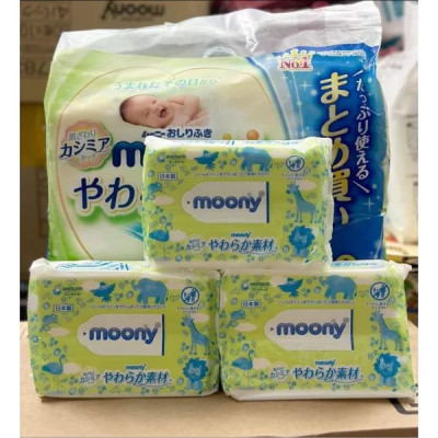 Combo 10 Gói Khăn ướt, khăn giấy ướt Moony Không Mùi 99% Nước Tinh Khiết Nội Địa Nhật (76 tờ/gói)
