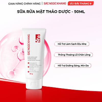 Sữa rửa mặt Sắc Ngọc Khang 50g giúp loại bỏ bụi bẩn và bã nhờn dư thừa, cung cấp các dưỡng chất cho da, giúp da trắng sáng, mịn màng