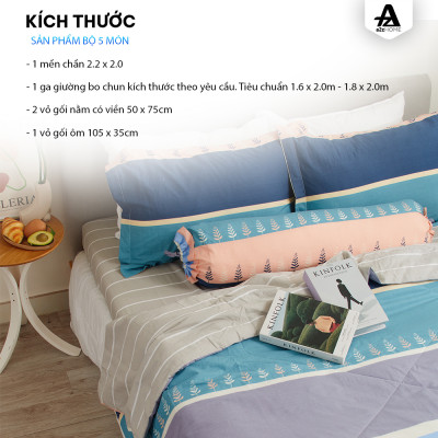 Bộ Ga Giường Mền Chần Bông 5 Món Tree Stripes Mềm Mại 100% Cotton Tự Nhiên A2Z Home