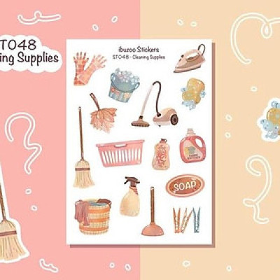 Sticker tự thiết kế - sticker sheet cleaning supplies - hình dán sổ, nhật kí bullet journal - unim034