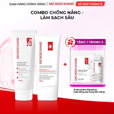 Bộ đôi giúp làm sạch và bảo vệ da Sắc Ngọc Khang: Sữa rửa mặt 100g + Kem chống nắng 50g
